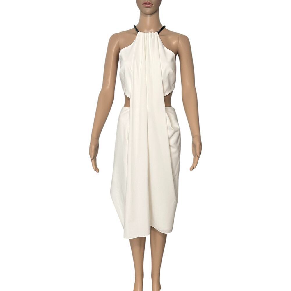 NWT Halston Heritage White Draped Halter Cocktail Dress with Cutouts (6)